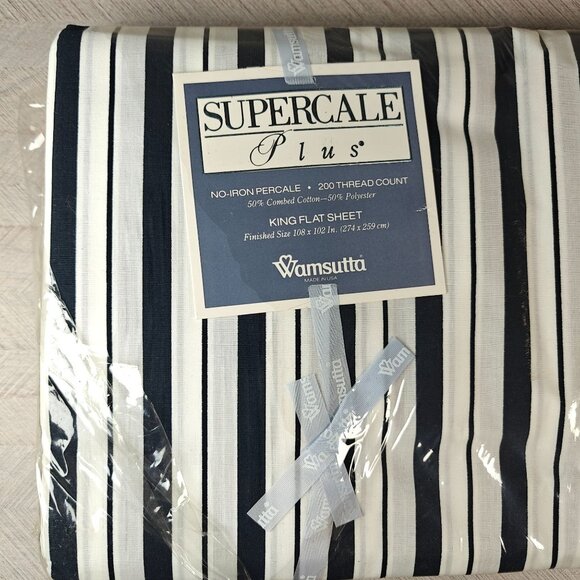 Vintage Wamsutta Supercale Plus Striped King Flat Sheet Black - Picture 4 of 6